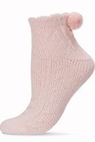 Cable Pom Pom Infused Women's Anklet Socks Peach