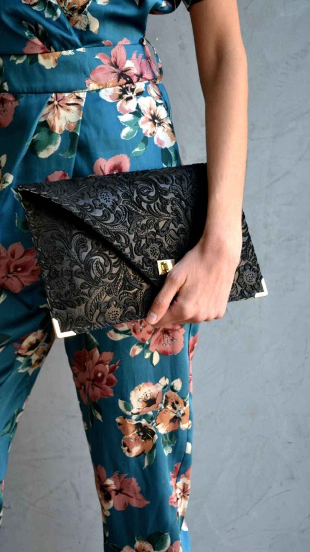 3D Black Symmetria Leather Clutch