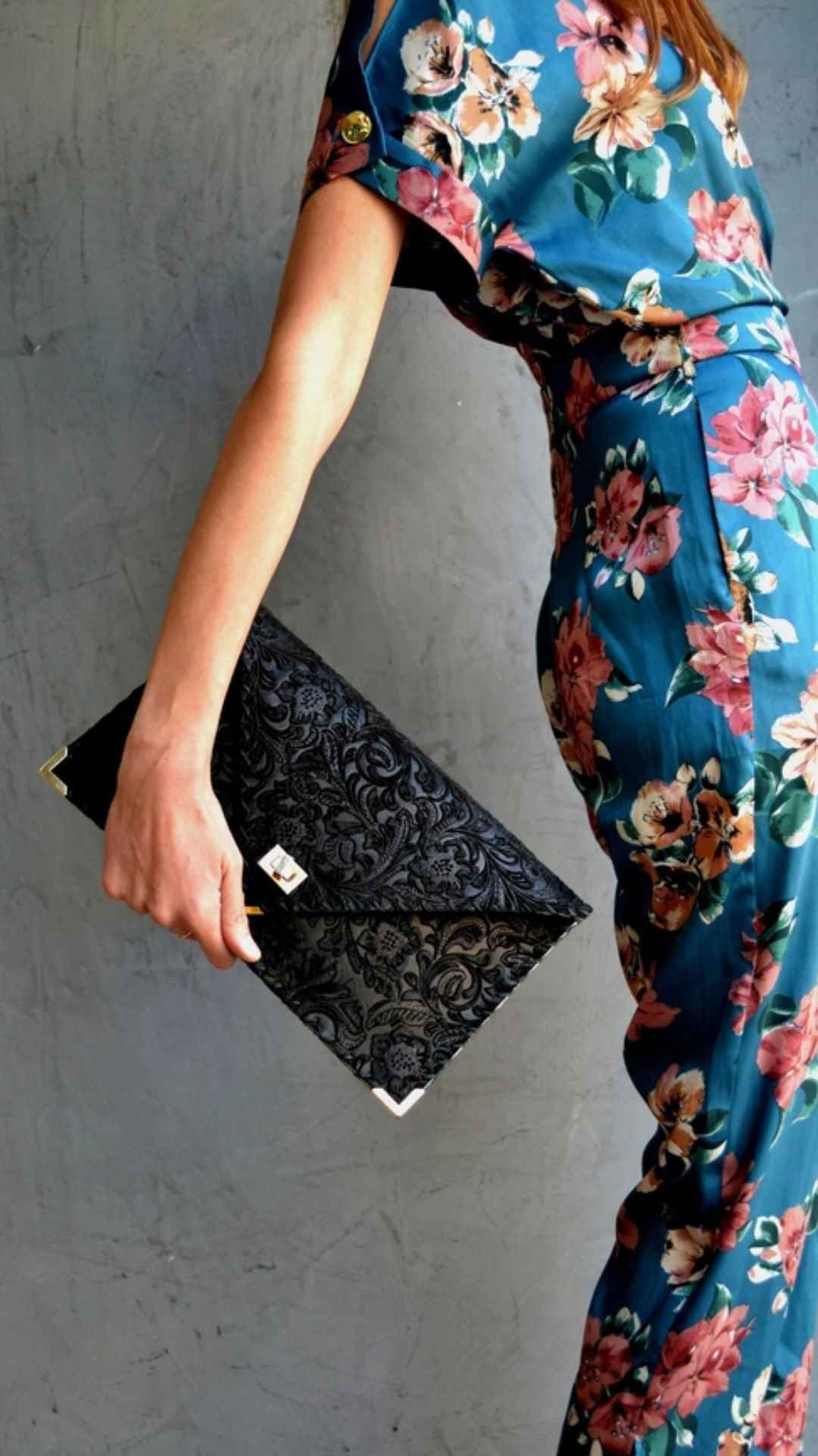 3D Black Symmetria Leather Clutch