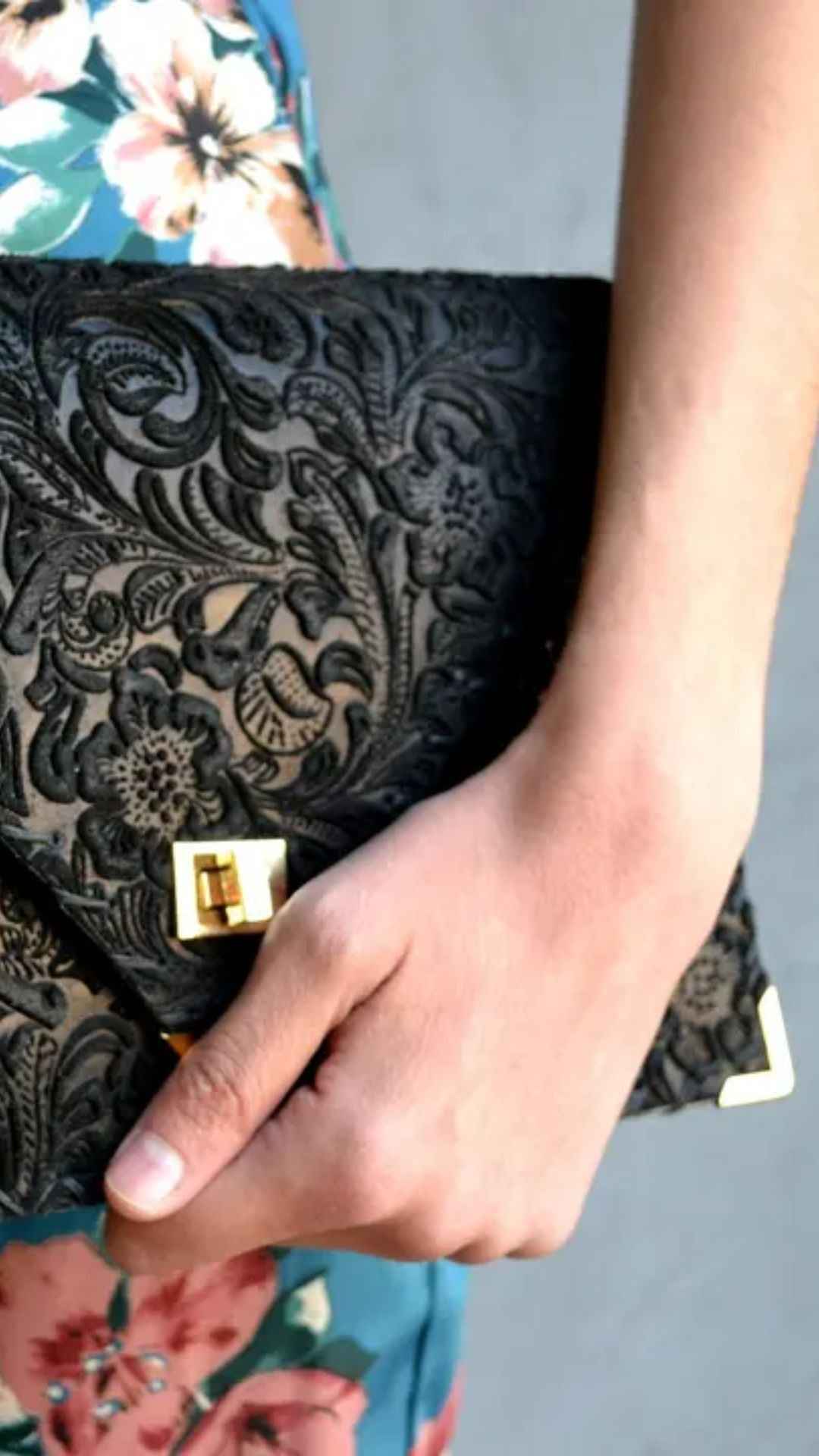 3D Black Symmetria Leather Clutch