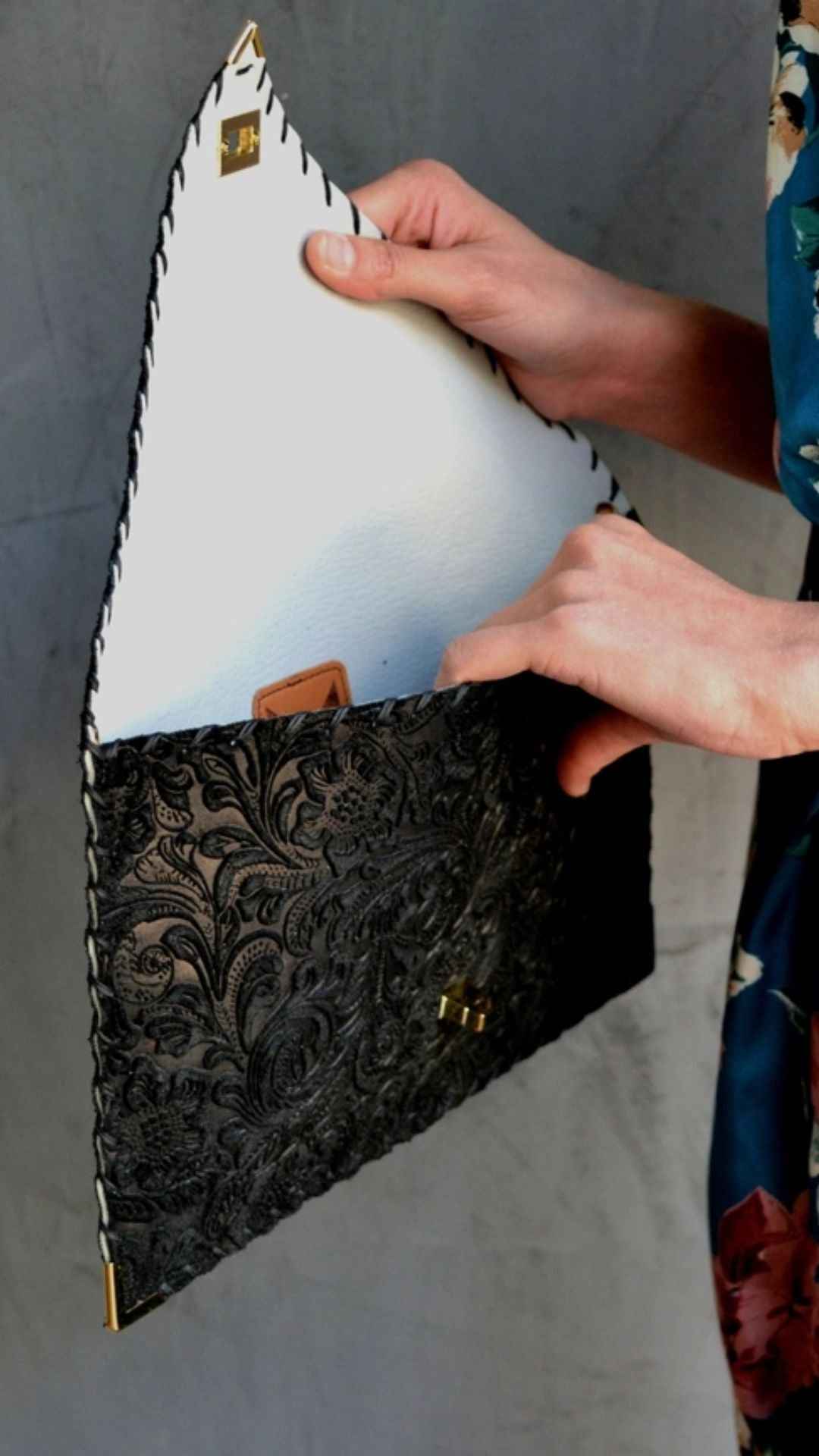 3D Black Symmetria Leather Clutch