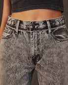 Acid wash high waist jeans and black crop top, Love Classic denim fashion style