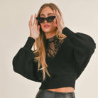 Night Glam Mixed with Lace Sweater in Black