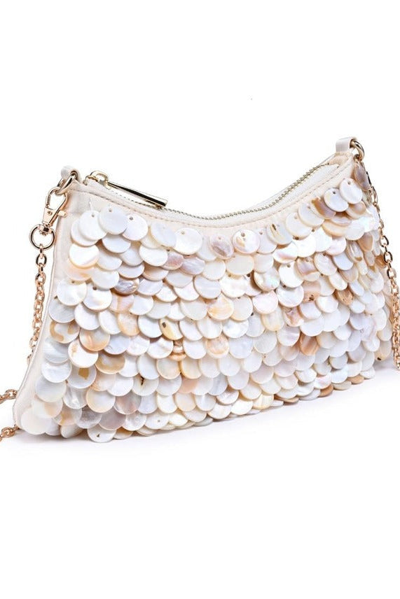 Iridescent opalite evening bag with a luminous, color-shifting finish and compact elegant design, ideal for weddings, galas, and formal occasions.