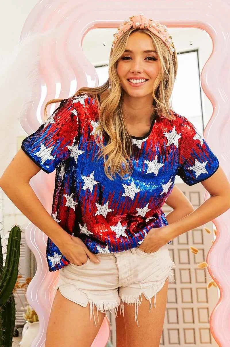 American Theme Star Pattern Sequin Top - Love Classic 3