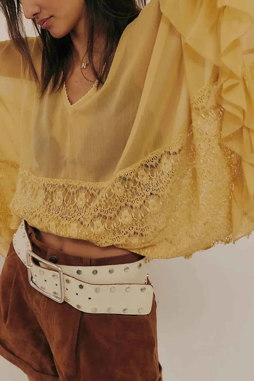 Lace Ruffle Long Sleeve Cover-Up