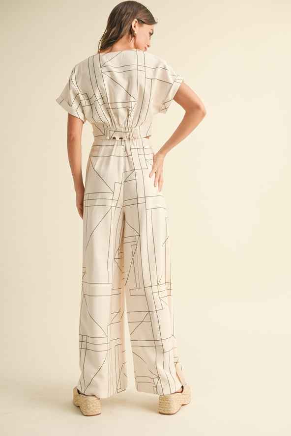 Multi Grid Pattern Wide Leg Pants