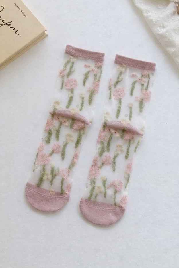 Floral Pattern Sheer Socks 4-Pack
