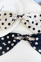 Navy Blue and Ivory Polka Dot Ribbon Bow French Barrette Clip
