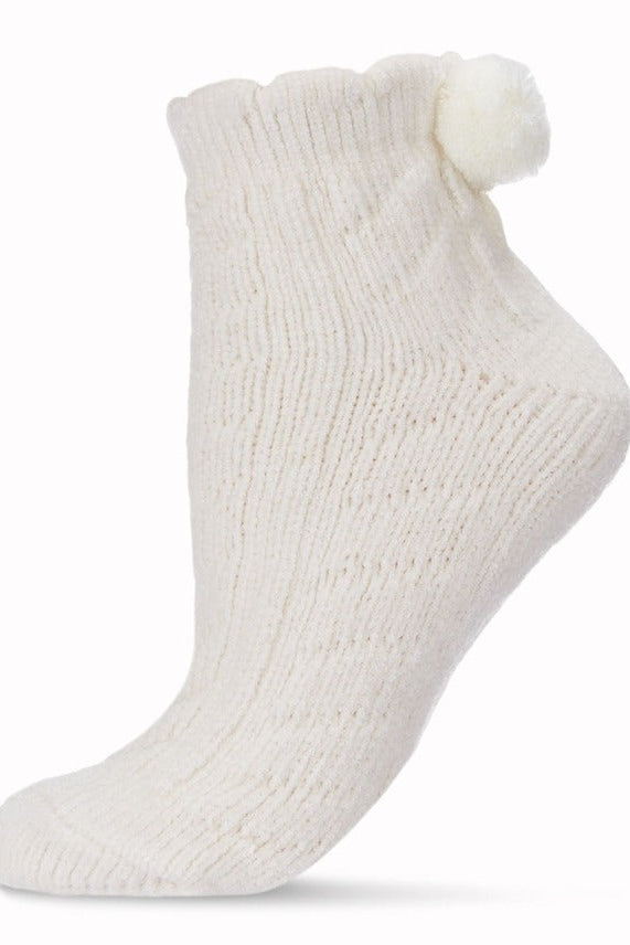 Cable Pom Pom Infused Women's Anklet Socks Ivory