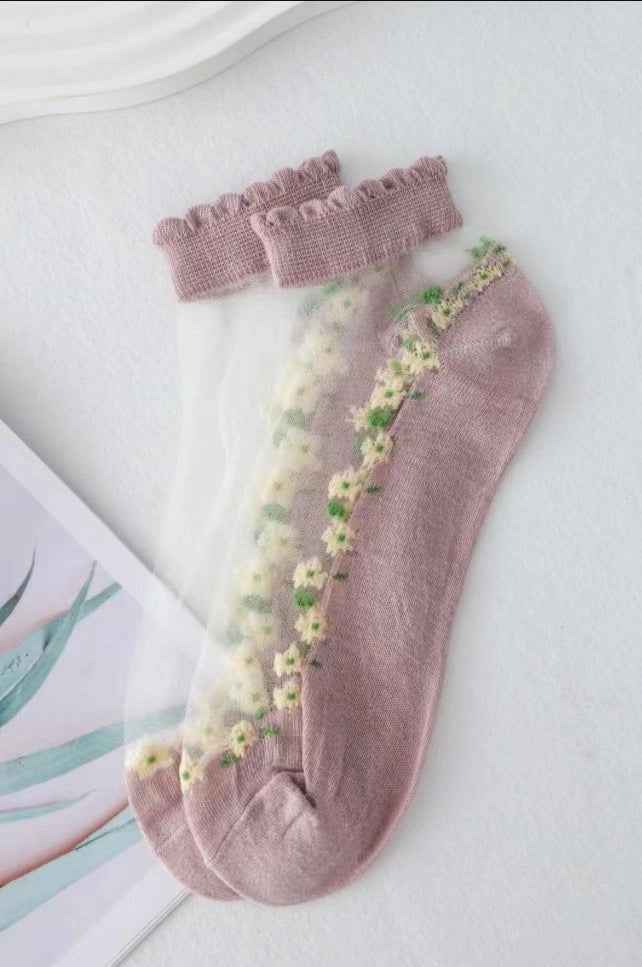 Floral Short Ankle Sheer Socks