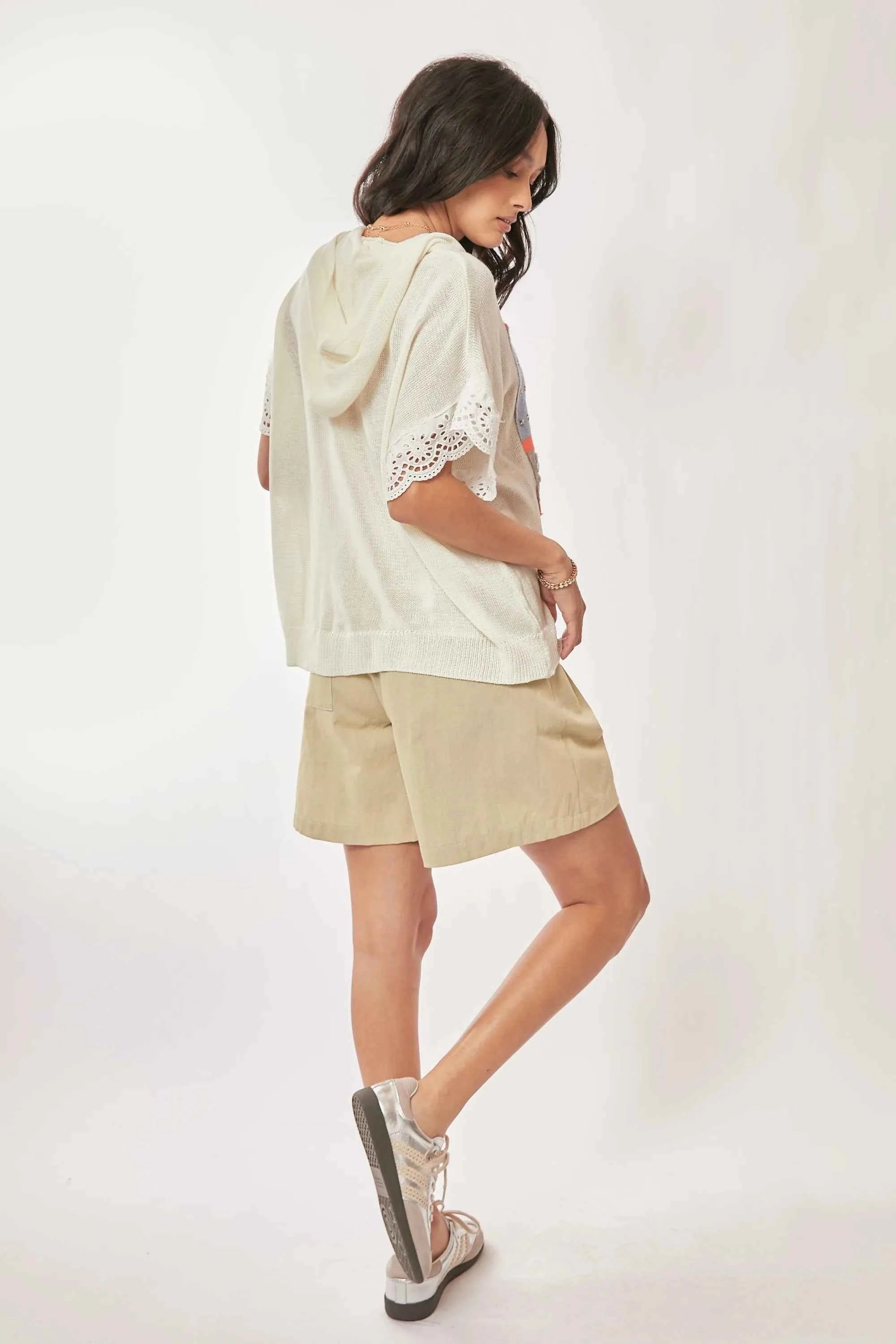 American Flag Lace Sleeve Hoodie Top