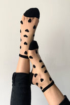 Sheer Ankle Heart Socks Black - Love Classic