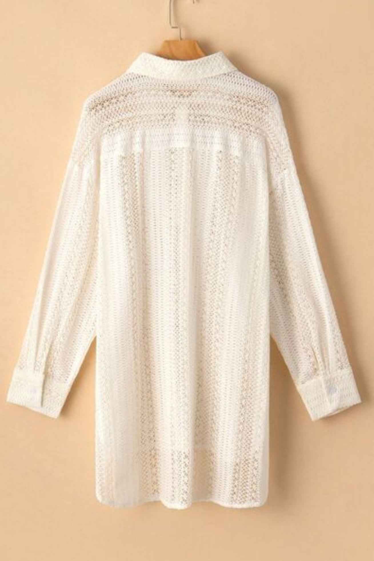 Lace Crochet Collared Neck Oversized Shirt - Love Classic 5