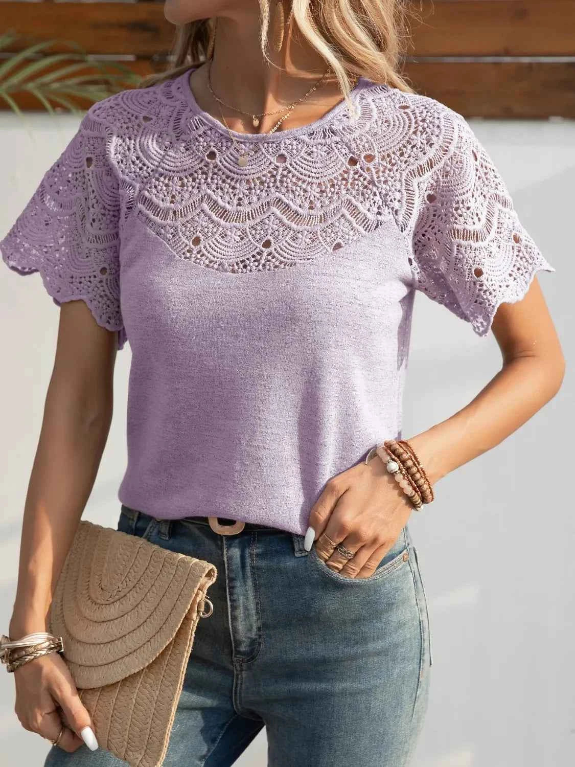 Short Sleeve Crochet Top