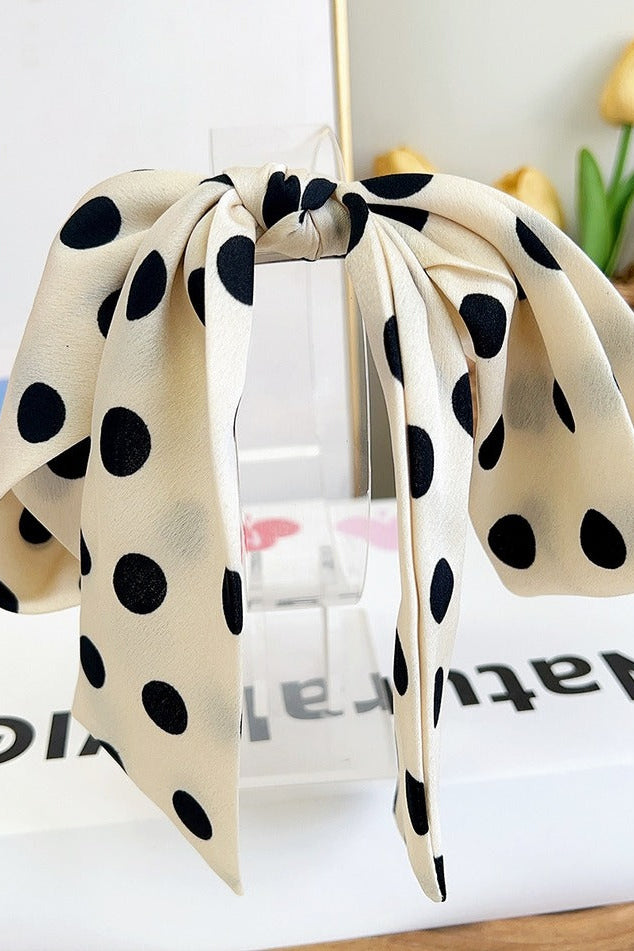 Ivory Polka Dot Ribbon Bow French Barrette Clip 2