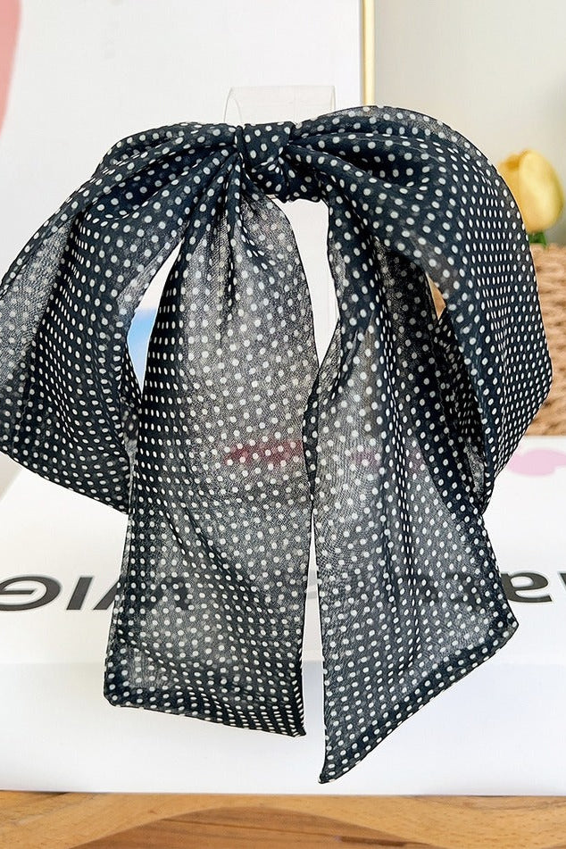 Charcoal Blue-Gray Polka Dot Ribbon Bow French Barrette Clip 2