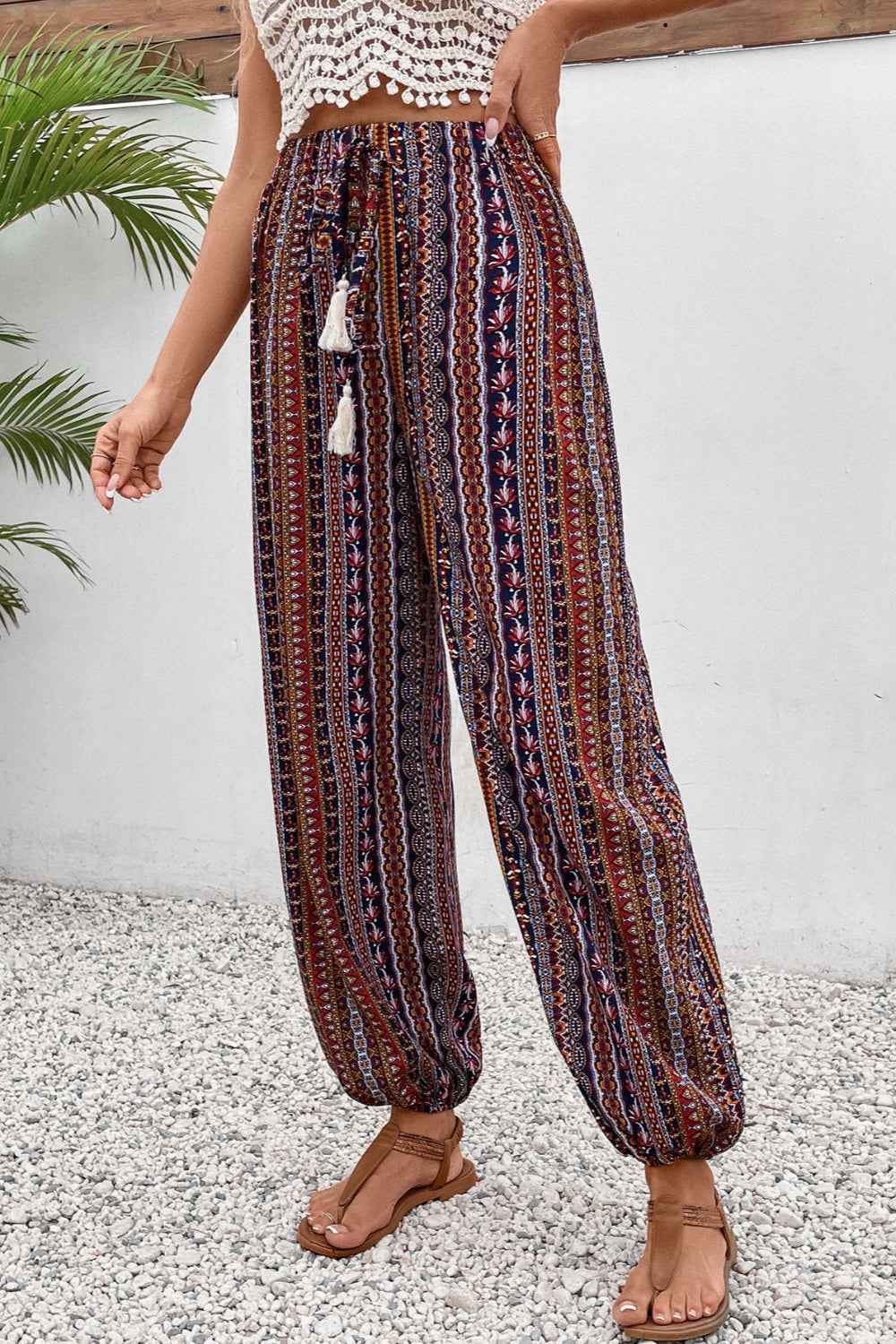 Tassel Printed High Waist Pants