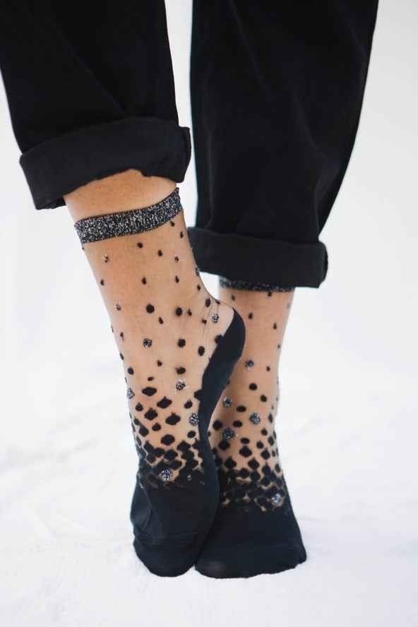Transparent Socks with Silver Polka Dots