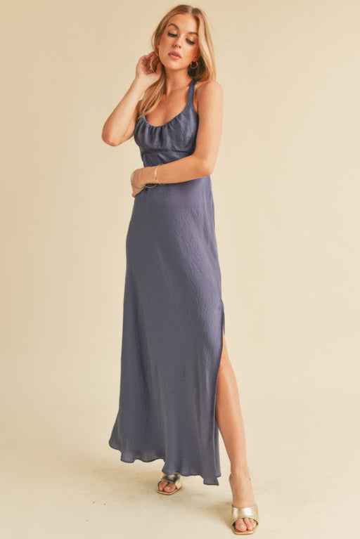 Ruched Side Slit Cutout Back Maxi Cami Dress - Love Classic 4