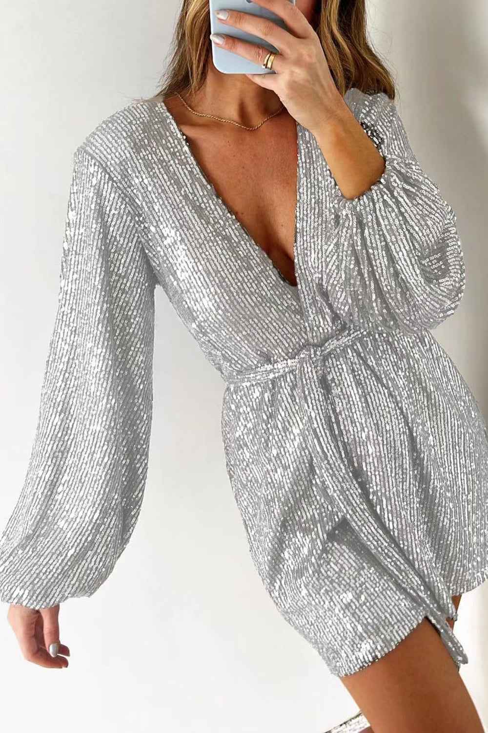 Sequin Surplice Tie Romper
