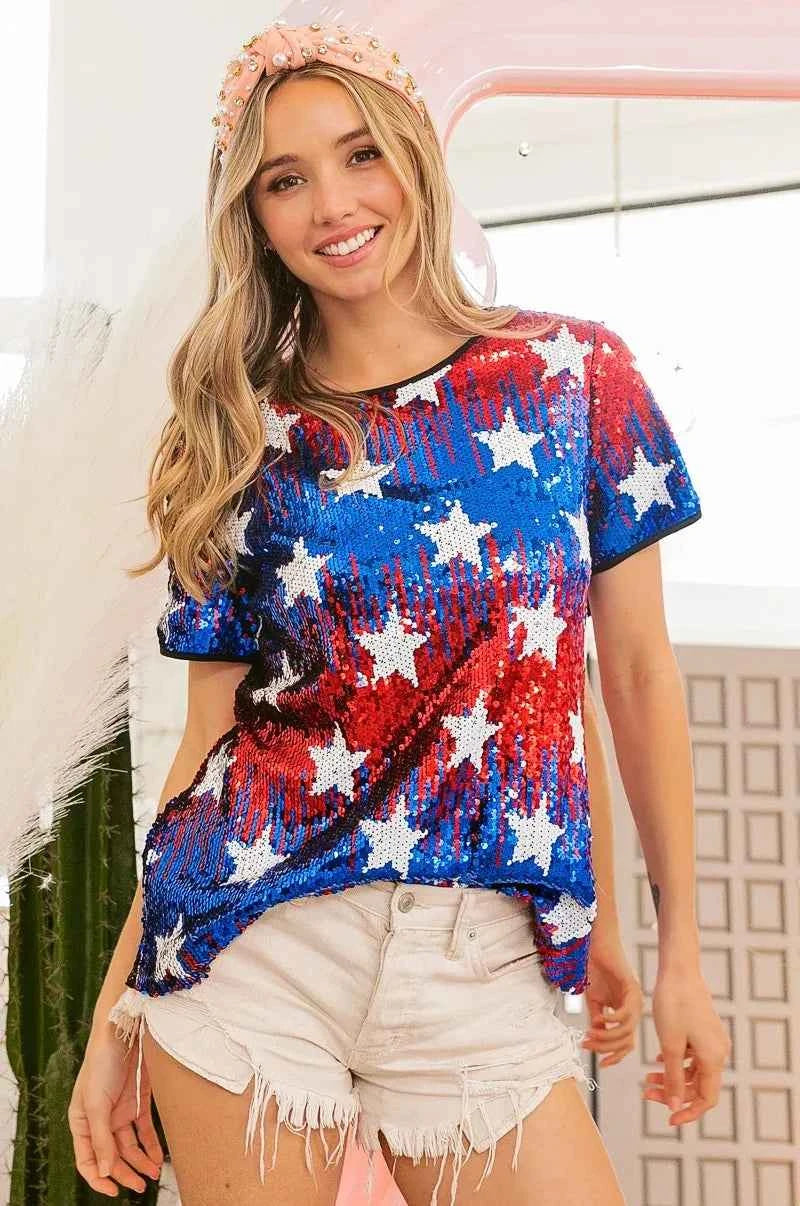 American Theme Star Pattern Sequin Top - Love Classic 5