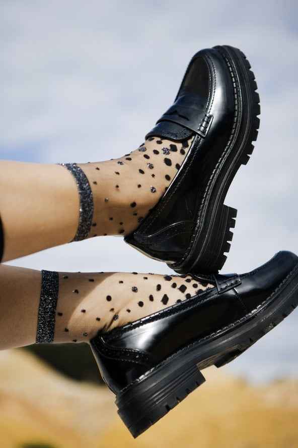 Transparent Socks with Silver Polka Dots