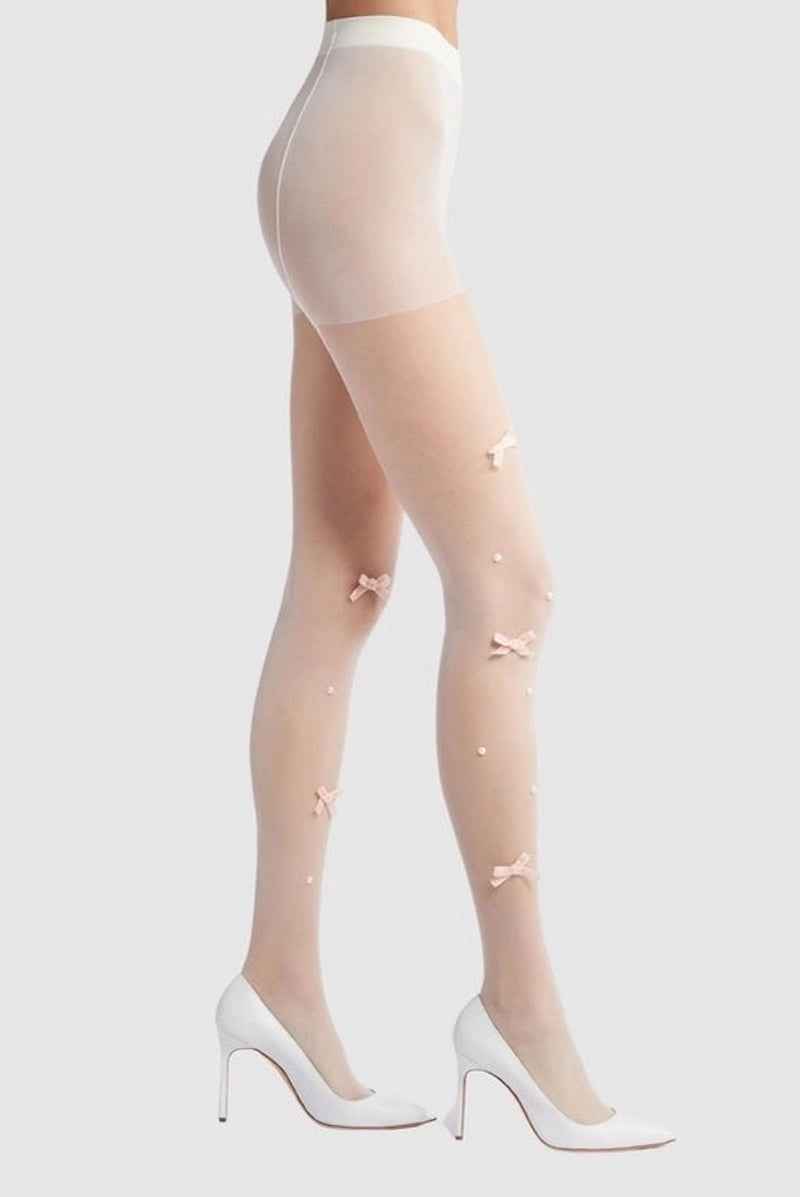 Velvet Bow Pearl Tight in Pink and White 2