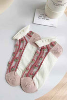 Maroon Floral Sheer Ankle Sock