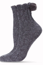 Cable Pom Pom Infused Women's Anklet Socks Stormy Skies