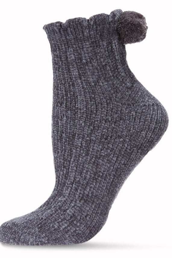 Cable Pom Pom Infused Women's Anklet Socks Stormy Skies