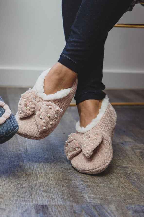 Blush Precious Pearls Chenille Sherpa-Lined Slippers