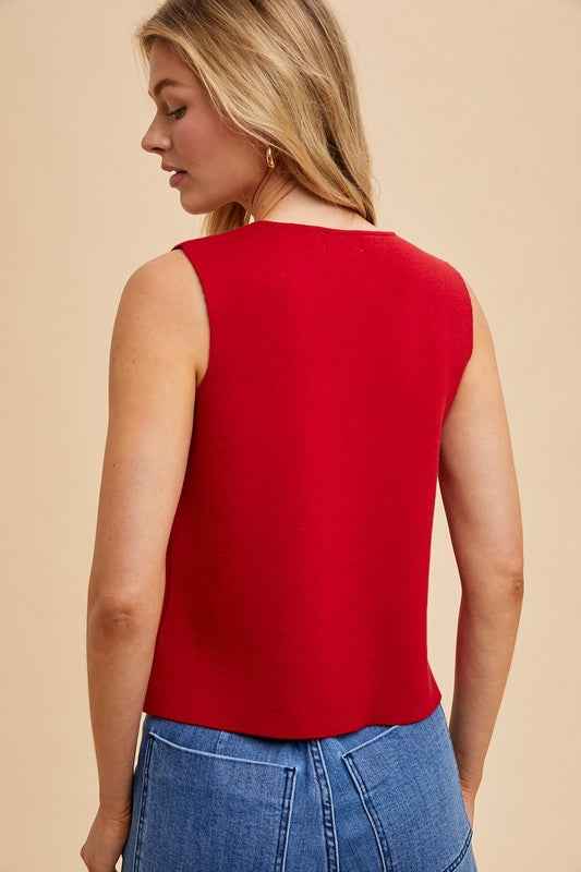 Metal Button Detail Crop Sweater Vest