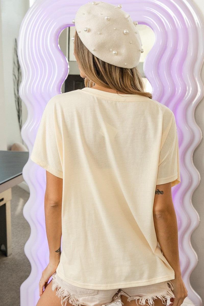 Rhinestone Beaded Short Sleeve Top - Love Classic 3