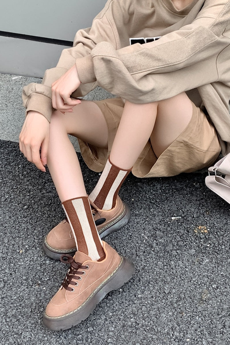 Contrast Striped Crew Socks Chocolate - Love Classic 3