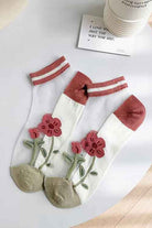 Maroon Floral Sheer Ankle Sock