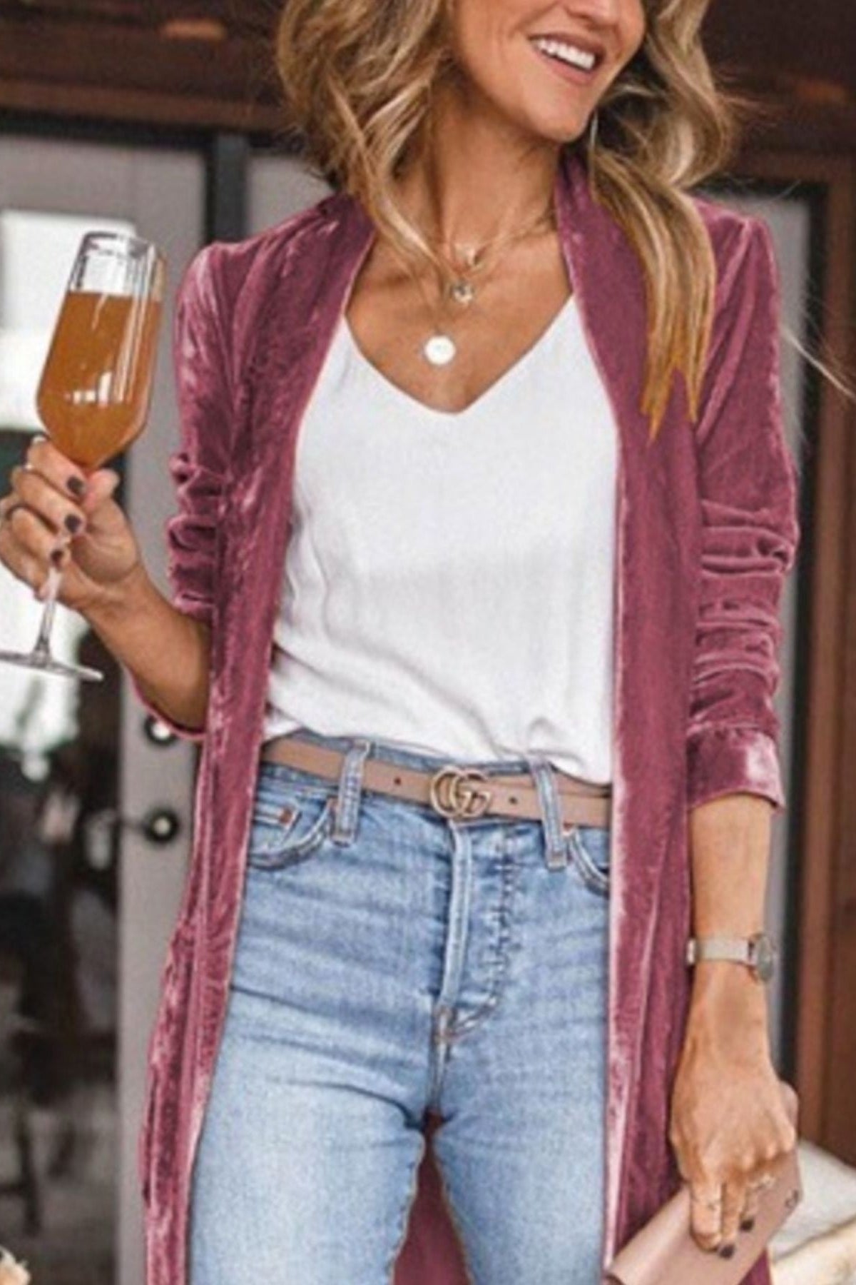 Open Front Long Sleeve Longline Cardigan Cerise 2