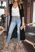 Open Front Long Sleeve Longline Cardigan Black