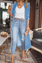 Open Front Long Sleeve Longline Cardigan Light Blue