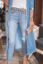 Open Front Long Sleeve Longline Cardigan Light Blue 3