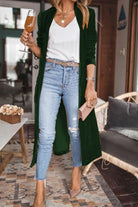 Open Front Long Sleeve Longline Cardigan Green