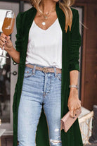 Open Front Long Sleeve Longline Cardigan Green 2