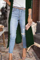 Open Front Long Sleeve Longline Cardigan Green 3