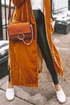 Open Front Long Sleeve Longline Cardigan Light Brown 3