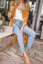 Open Front Long Sleeve Longline Cardigan Gold 3