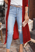 Open Front Long Sleeve Longline Cardigan Red 3