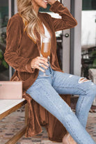 Open Front Long Sleeve Longline Cardigan Dark Brown 2