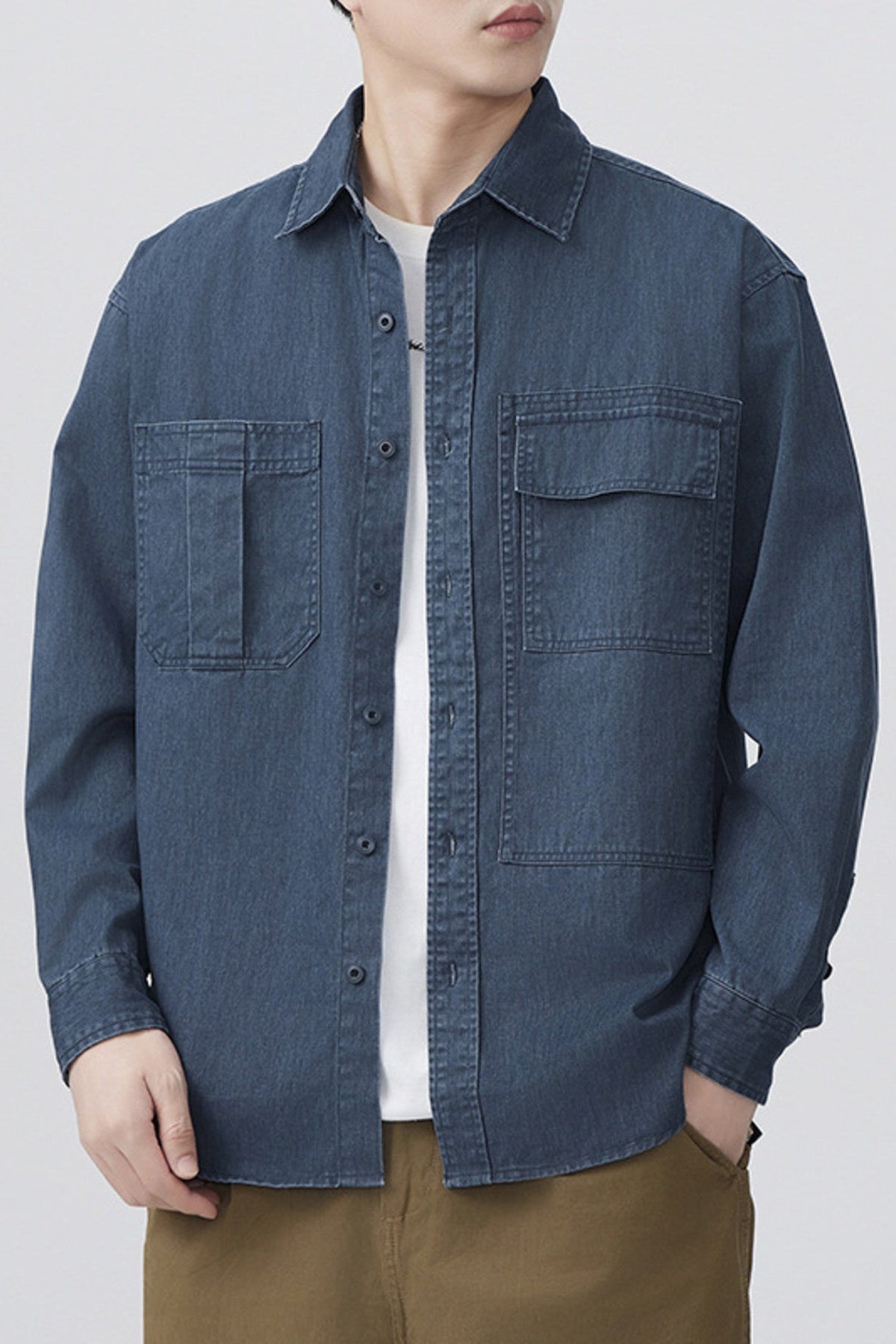 Men's Long Sleeve Denim Shirt Blue - Love Classic