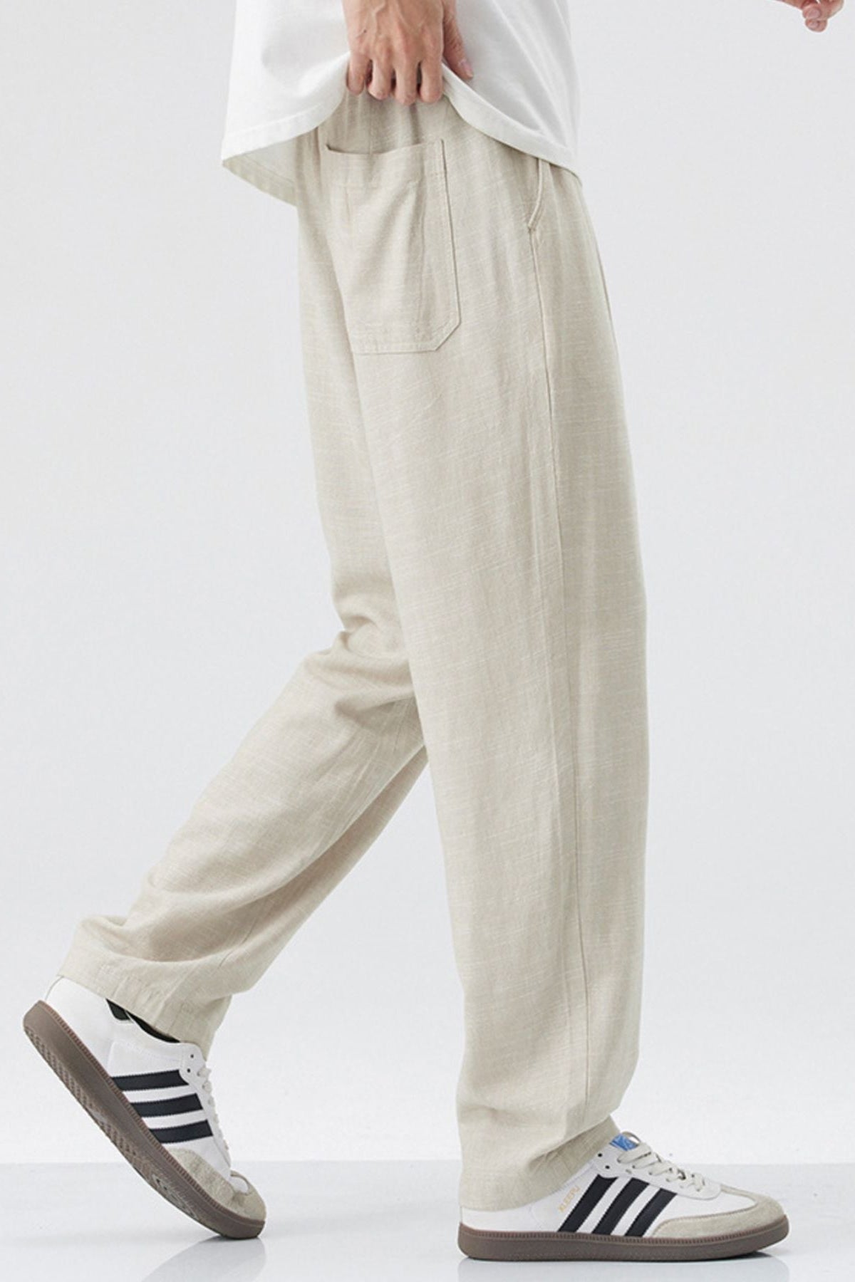 Relaxed Linen Blend Drawstring Casual Pants Apricot - Love Classic 3