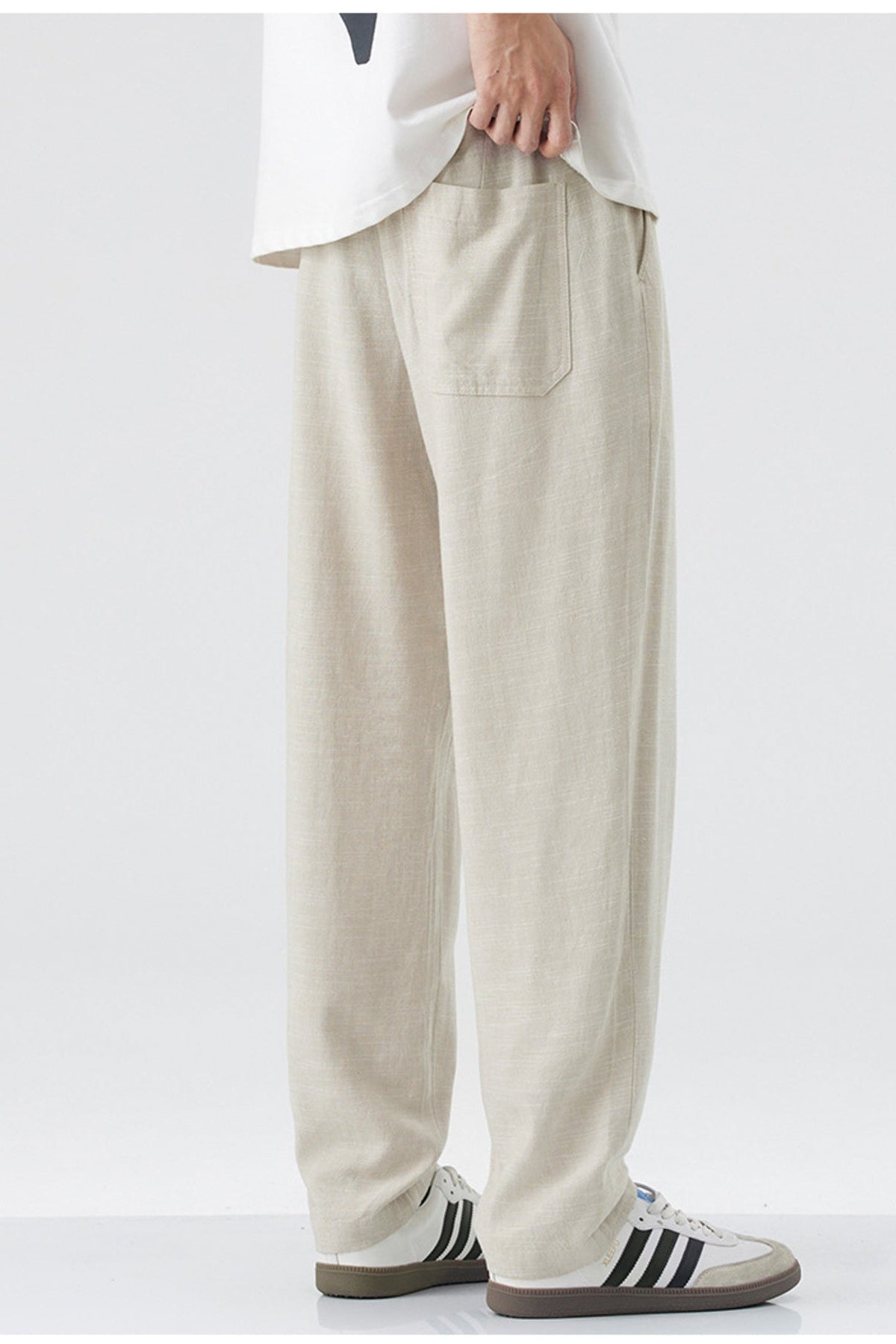 Relaxed Linen Blend Drawstring Casual Pants Apricot - Love Classic 4